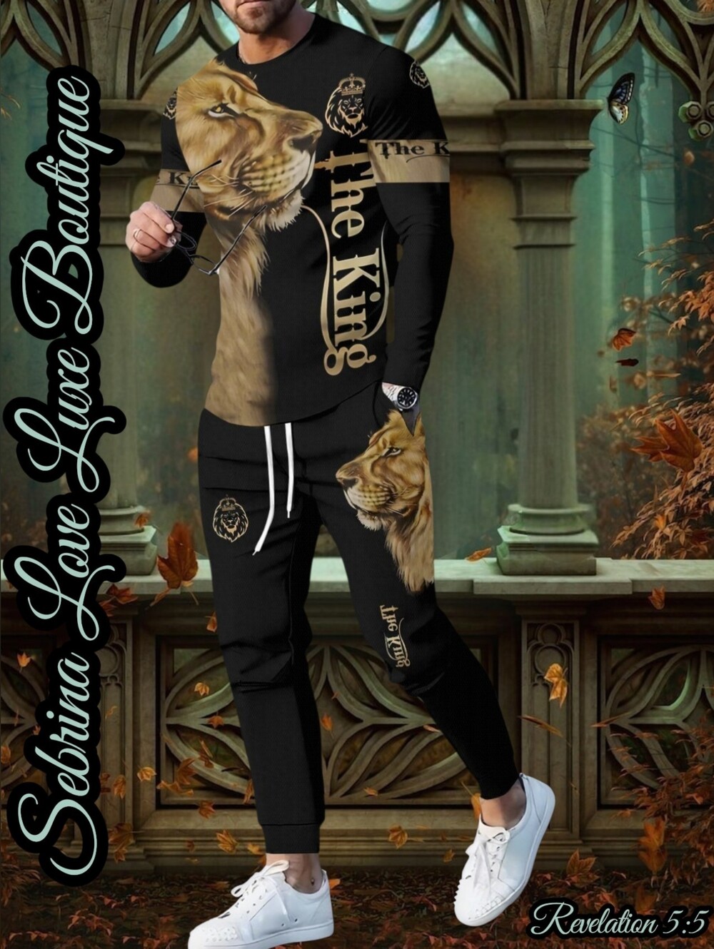 The King Men's Black & Gold Lion Graphic Jogger Set